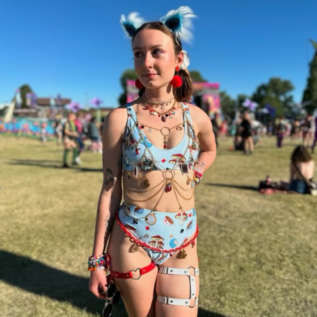 Lost in Wonderland 2 Piece High Wasted Rave Set