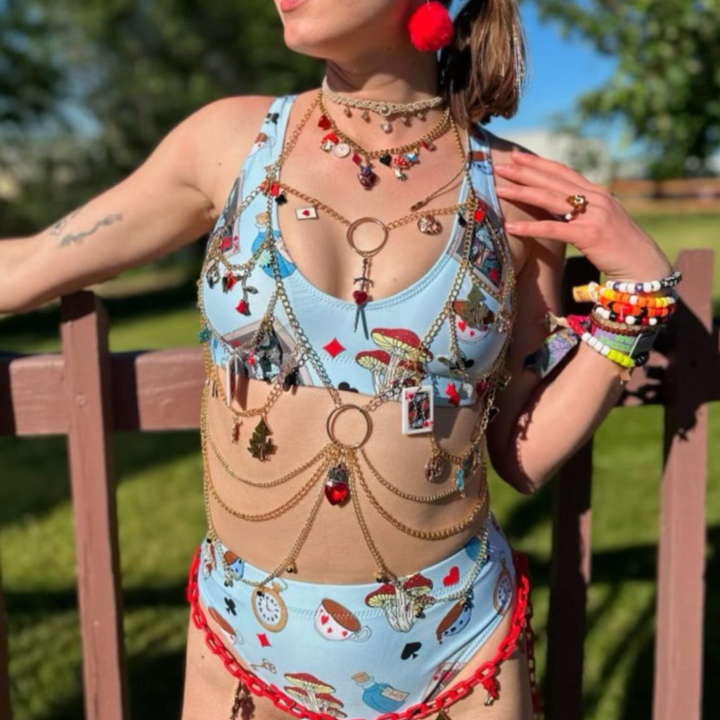 Lost in Wonderland 2 Piece High Wasted Rave Set