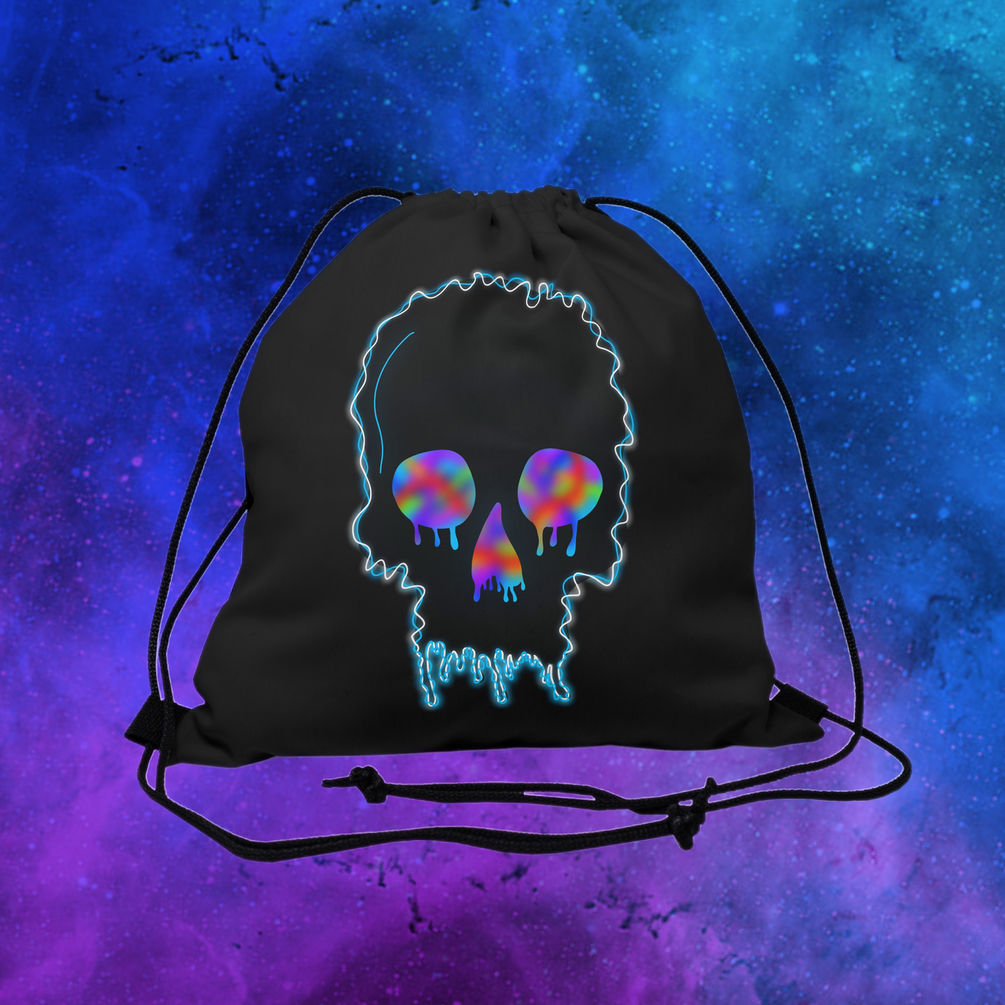 Trippy Electric Skull Rave Drawstring Backpack